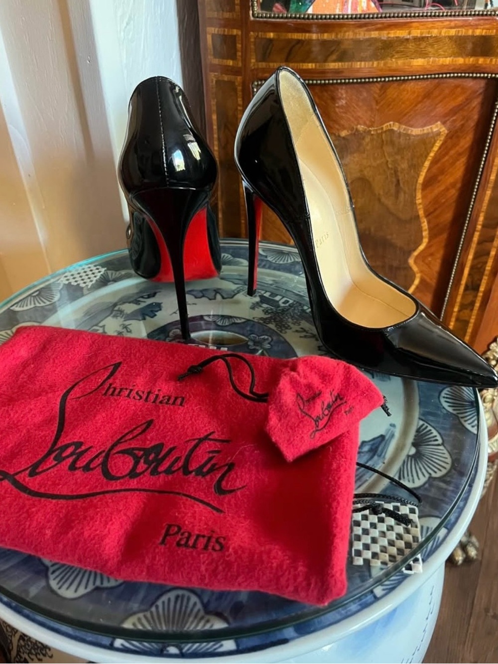 Christian Louboutin Black Patent Red Sole Pointed Stiletto Pumps